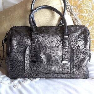 Badgely Mishka Metallic Leather🩶 Duffel Satchel Bag -Gunmetal/Silver
